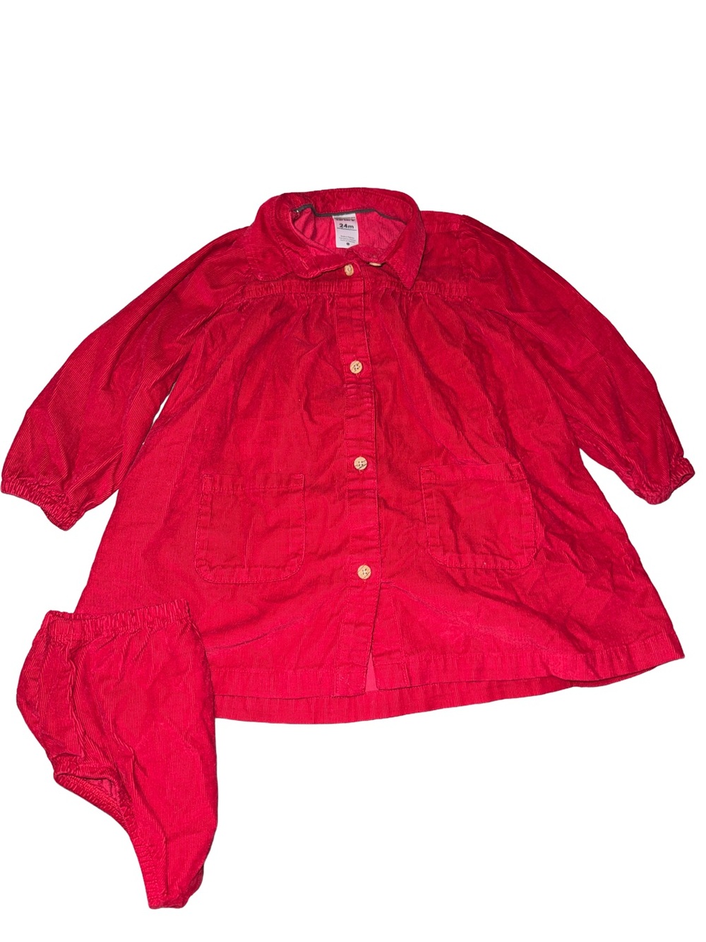 Red Corduroy Button-Front Baby Dress with Bloomer